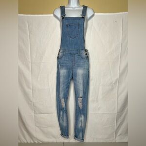 Cello Women's Light Blue Distressed Overalls